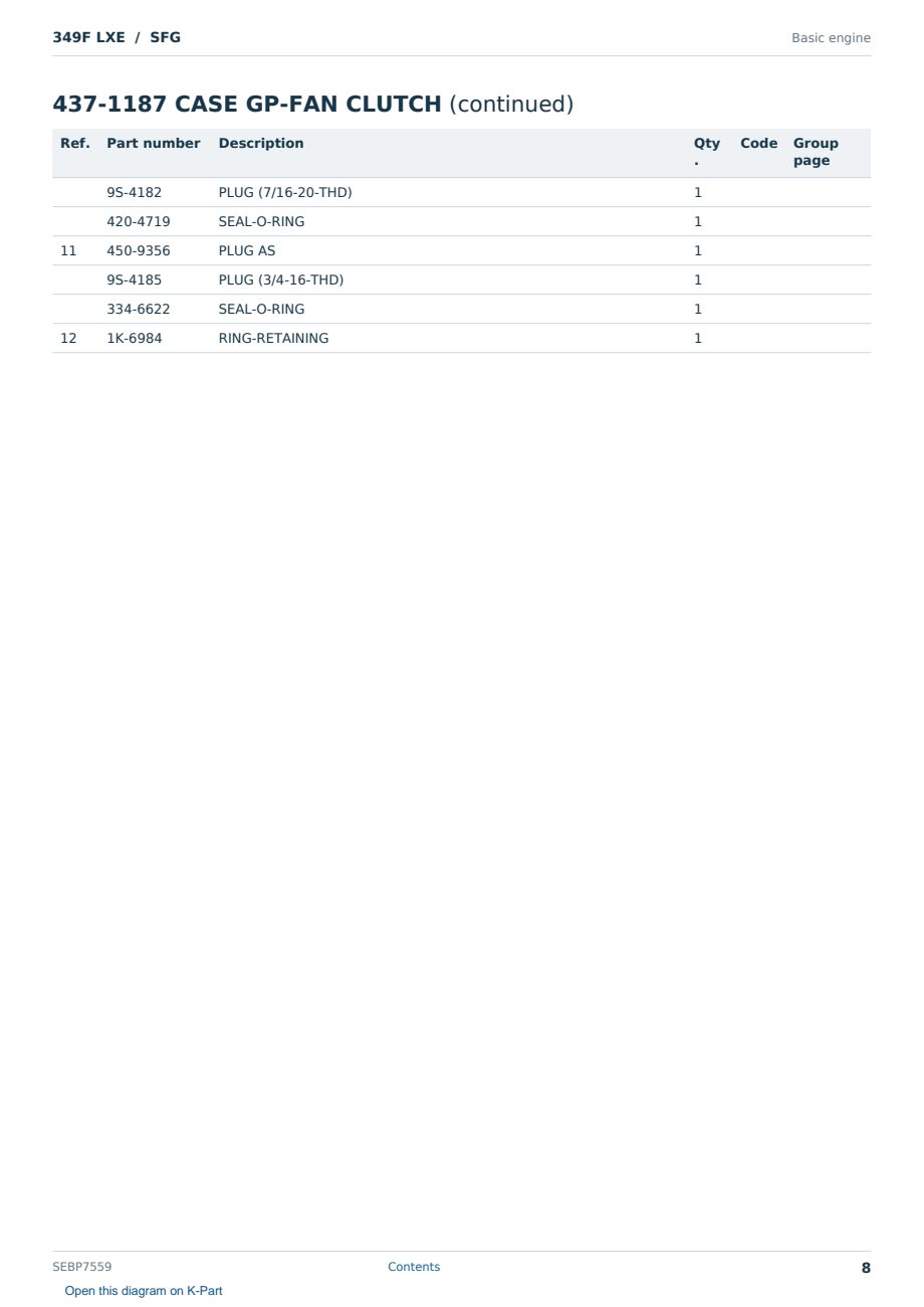 Caterpillar 349F LXE S/N SFG Partsbook SEBP7559 (English) - sample page 8 of 10 Caterpillar 349F LXE S/N SFG Partsbook SEBP7559 (English) - sample page 8 of 10