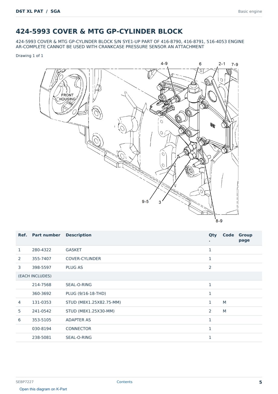 Caterpillar D6T XL PAT S/N SGA Partsbook SEBP7227 (English) - sample page 5 of 10 Caterpillar D6T XL PAT S/N SGA Partsbook SEBP7227 (English) - sample page 5 of 10