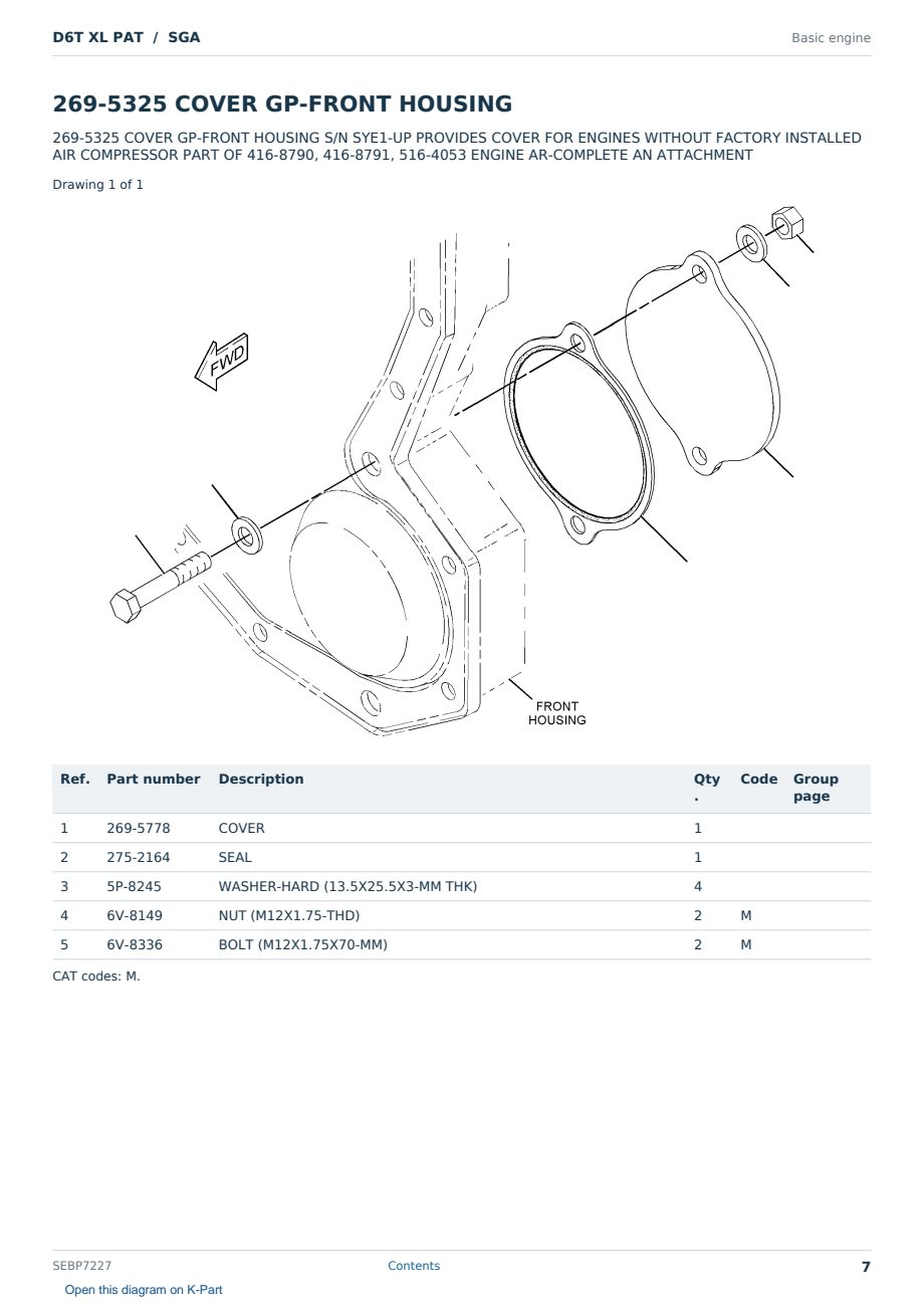 Caterpillar D6T XL PAT S/N SGA Partsbook SEBP7227 (English) - sample page 7 of 10 Caterpillar D6T XL PAT S/N SGA Partsbook SEBP7227 (English) - sample page 7 of 10