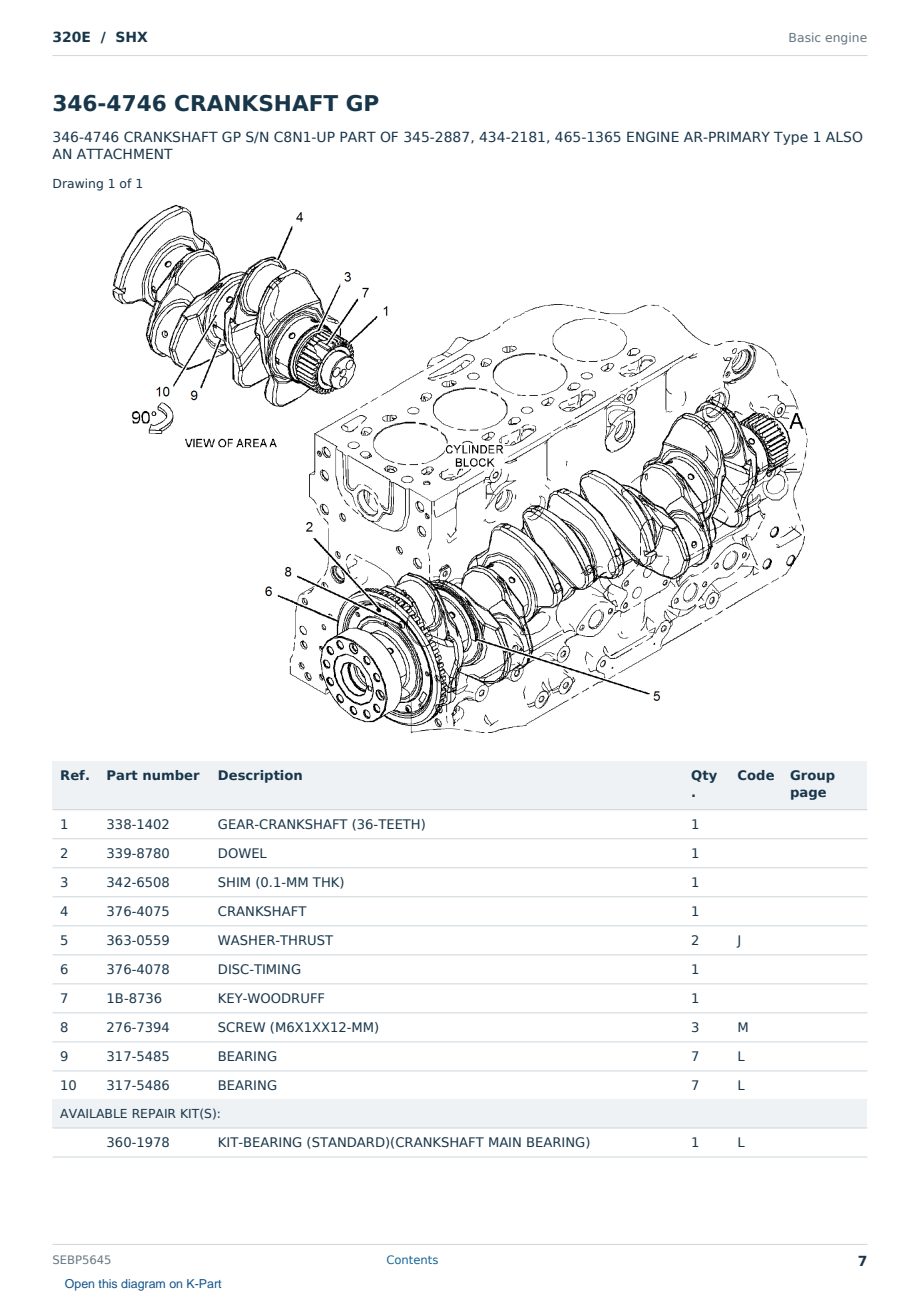 Caterpillar 320E S/N SHX Partsbook SEBP5645 (English) - sample page 7 of 10 Caterpillar 320E S/N SHX Partsbook SEBP5645 (English) - sample page 7 of 10