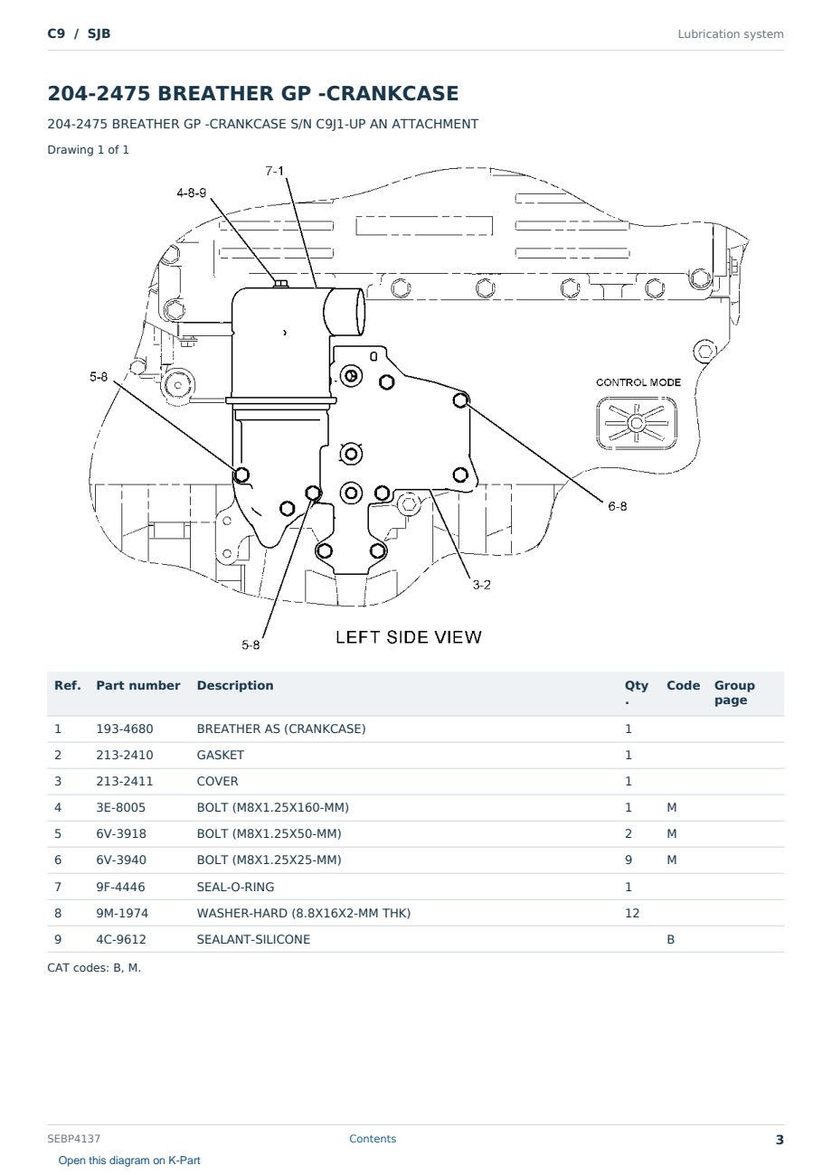 Caterpillar C9 S/N SJB Partsbook SEBP4137 (English) - sample page 3 of 10 Caterpillar C9 S/N SJB Partsbook SEBP4137 (English) - sample page 3 of 10