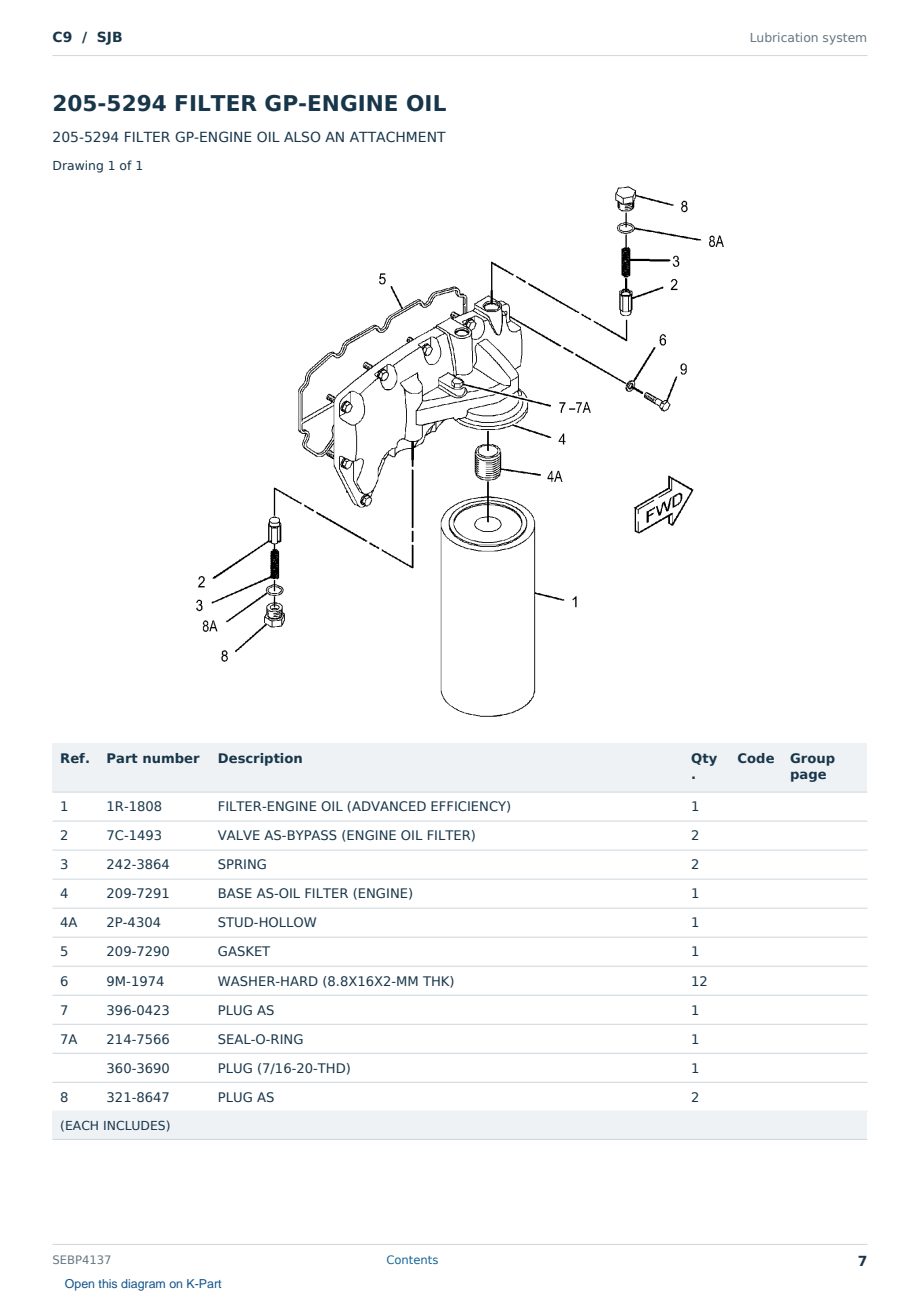 Caterpillar C9 S/N SJB Partsbook SEBP4137 (English) - sample page 7 of 10 Caterpillar C9 S/N SJB Partsbook SEBP4137 (English) - sample page 7 of 10