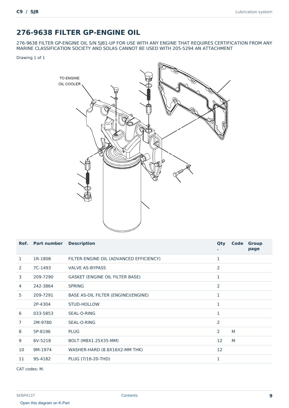 Caterpillar C9 S/N SJB Partsbook SEBP4137 (English) - sample page 9 of 10 Caterpillar C9 S/N SJB Partsbook SEBP4137 (English) - sample page 9 of 10
