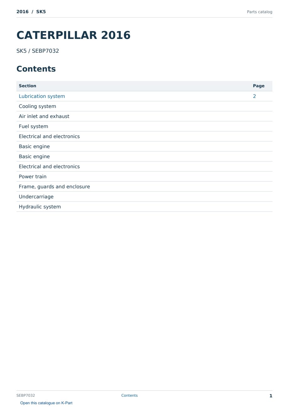 Caterpillar 2016 S/N SK5 Partsbook SEBP7032 (English) - sample page 1 of 10 Caterpillar 2016 S/N SK5 Partsbook SEBP7032 (English) - sample page 1 of 10