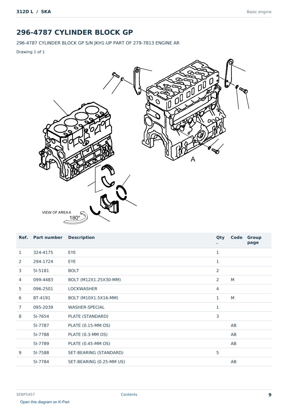 Caterpillar 312D L S/N SKA Partsbook SEBP5457 (English) - sample page 9 of 10 Caterpillar 312D L S/N SKA Partsbook SEBP5457 (English) - sample page 9 of 10