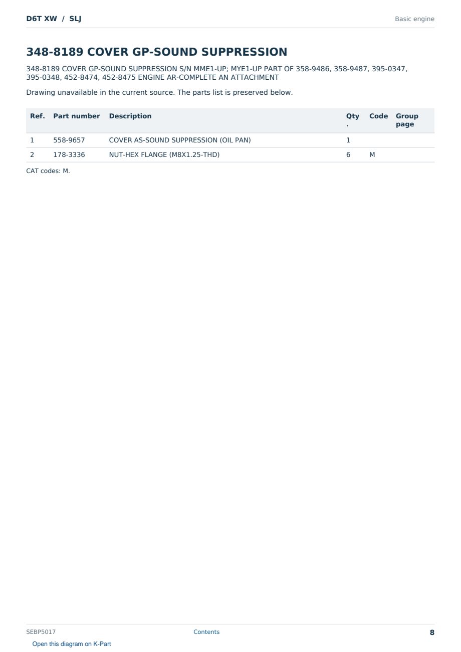 Caterpillar D6T XW S/N SLJ Partsbook SEBP5017 (English) - sample page 8 of 10 Caterpillar D6T XW S/N SLJ Partsbook SEBP5017 (English) - sample page 8 of 10