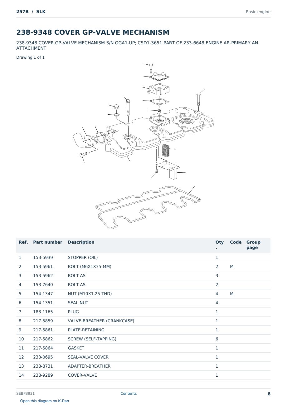 Caterpillar 257B S/N SLK Partsbook SEBP3931 (English) - sample page 6 of 10 Caterpillar 257B S/N SLK Partsbook SEBP3931 (English) - sample page 6 of 10