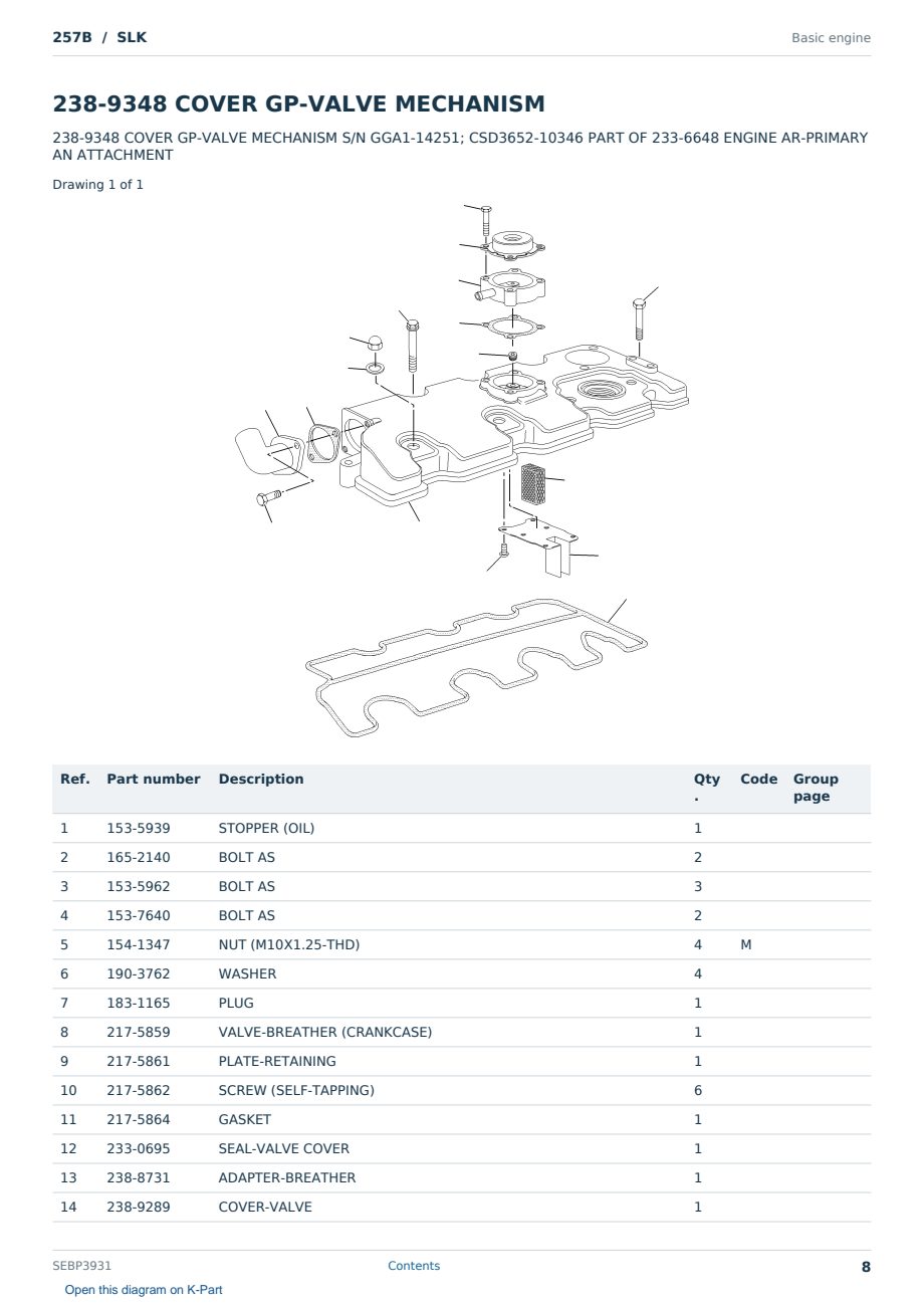 Caterpillar 257B S/N SLK Partsbook SEBP3931 (English) - sample page 8 of 10 Caterpillar 257B S/N SLK Partsbook SEBP3931 (English) - sample page 8 of 10