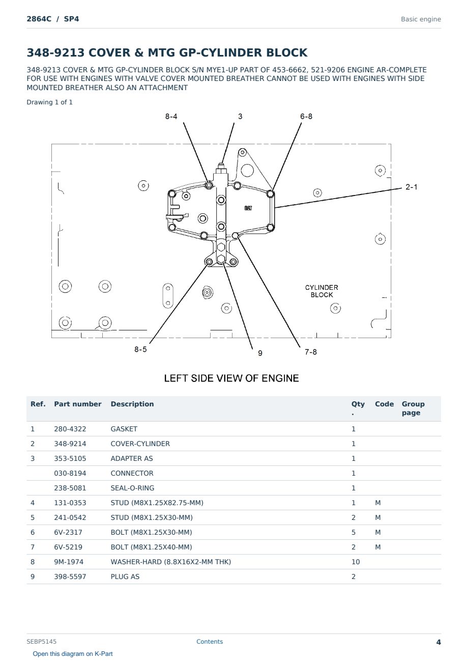 Caterpillar 2864C S/N SP4 Partsbook SEBP5145 (English) - sample page 4 of 10 Caterpillar 2864C S/N SP4 Partsbook SEBP5145 (English) - sample page 4 of 10