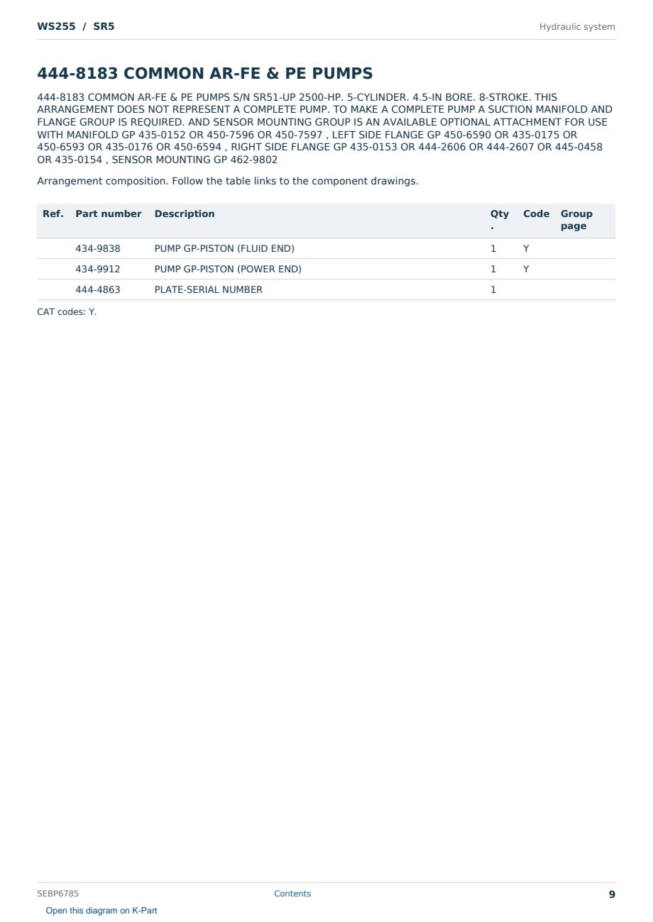 Caterpillar WS255 S/N SR5 Partsbook SEBP6785 (English) - sample page 9 of 10 Caterpillar WS255 S/N SR5 Partsbook SEBP6785 (English) - sample page 9 of 10