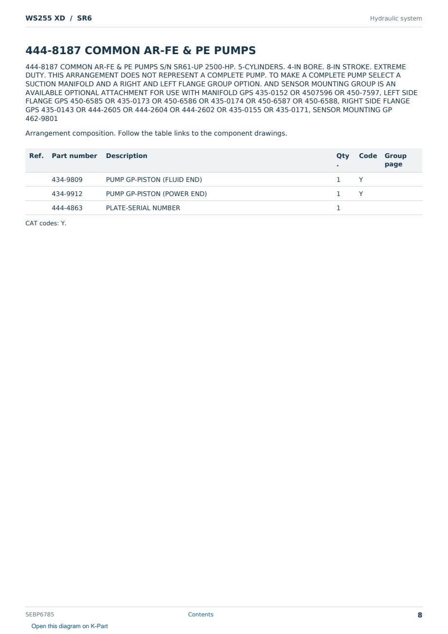 Caterpillar WS255 XD S/N SR6 Partsbook SEBP6785 (English) - sample page 8 of 10 Caterpillar WS255 XD S/N SR6 Partsbook SEBP6785 (English) - sample page 8 of 10