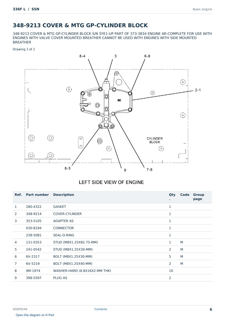 Caterpillar 336F L S/N SSN Partsbook SEBP6549 (English) - sample page 6 of 10 Caterpillar 336F L S/N SSN Partsbook SEBP6549 (English) - sample page 6 of 10