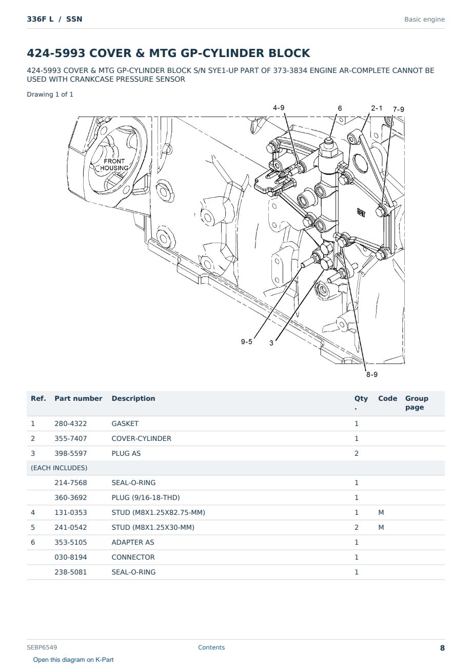 Caterpillar 336F L S/N SSN Partsbook SEBP6549 (English) - sample page 8 of 10 Caterpillar 336F L S/N SSN Partsbook SEBP6549 (English) - sample page 8 of 10