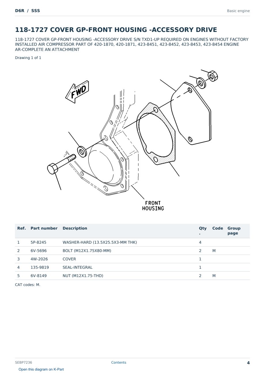 Caterpillar D6R S/N SSS Partsbook SEBP7236 (English) - sample page 4 of 10 Caterpillar D6R S/N SSS Partsbook SEBP7236 (English) - sample page 4 of 10