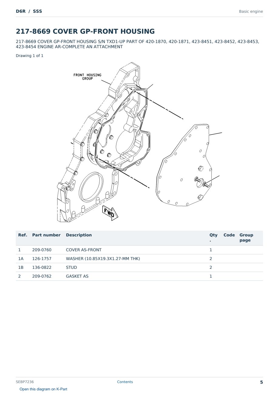 Caterpillar D6R S/N SSS Partsbook SEBP7236 (English) - sample page 5 of 10 Caterpillar D6R S/N SSS Partsbook SEBP7236 (English) - sample page 5 of 10