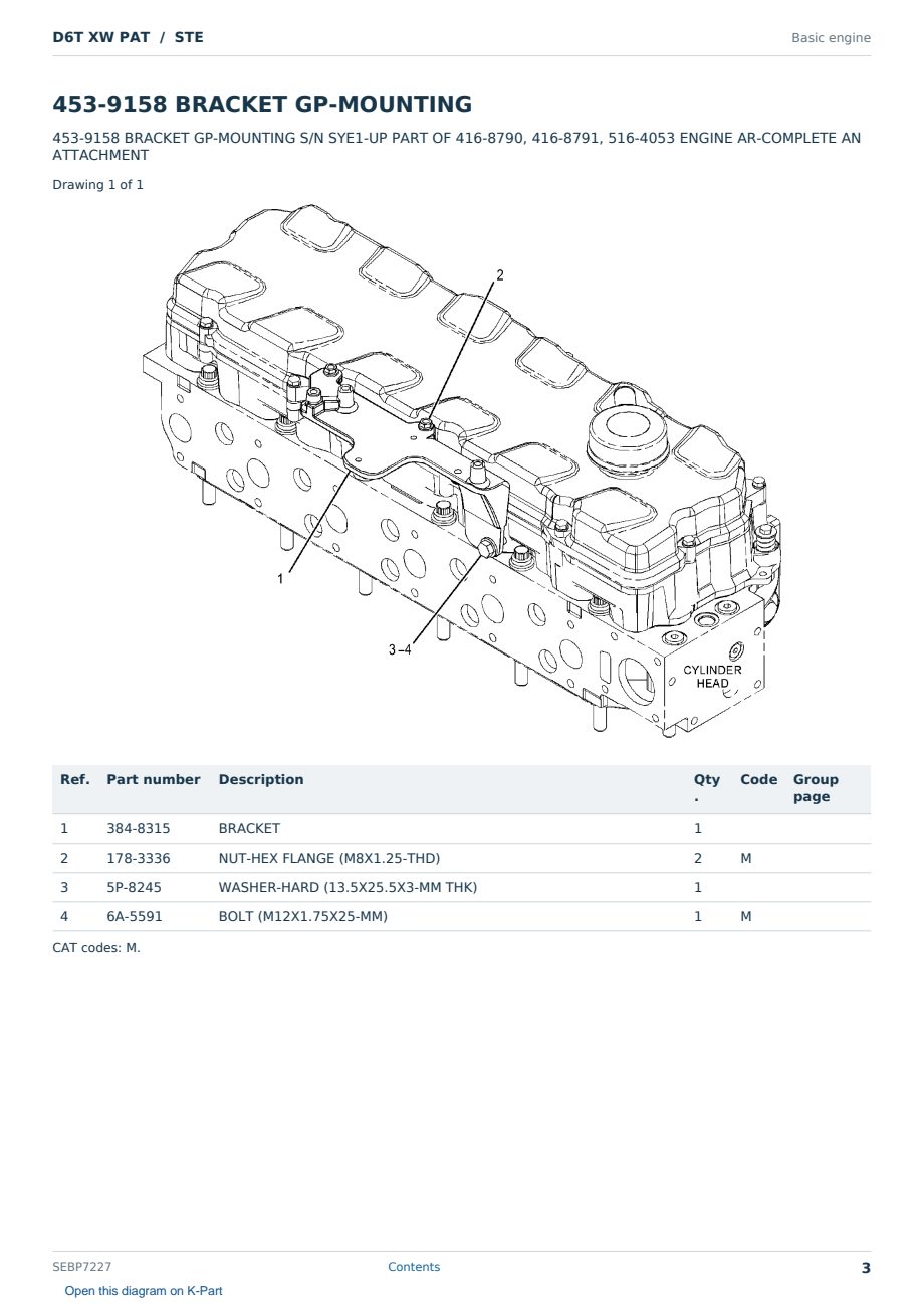 Caterpillar D6T XW PAT S/N STE Partsbook SEBP7227 (English) - sample page 3 of 10 Caterpillar D6T XW PAT S/N STE Partsbook SEBP7227 (English) - sample page 3 of 10