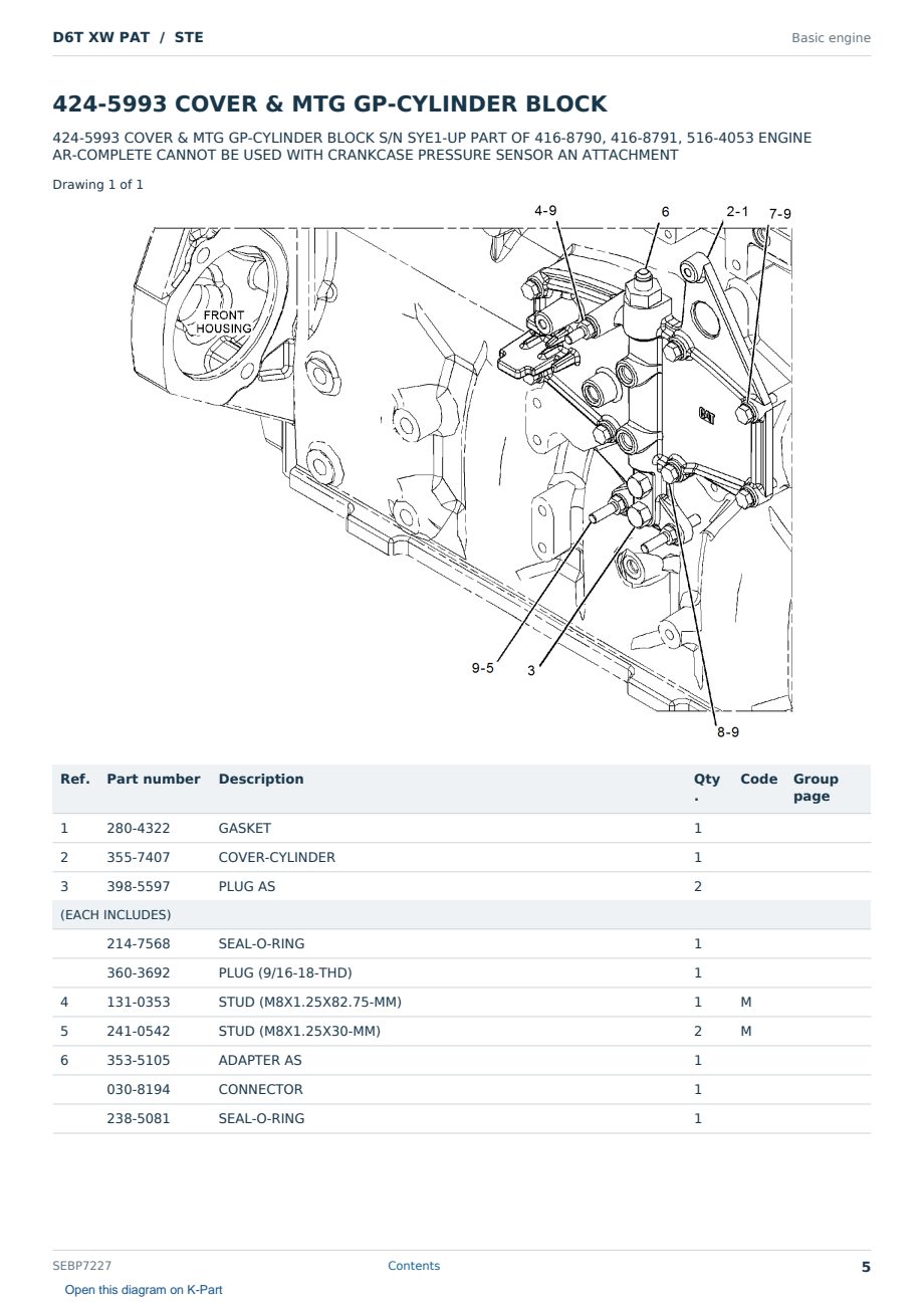 Caterpillar D6T XW PAT S/N STE Partsbook SEBP7227 (English) - sample page 5 of 10 Caterpillar D6T XW PAT S/N STE Partsbook SEBP7227 (English) - sample page 5 of 10