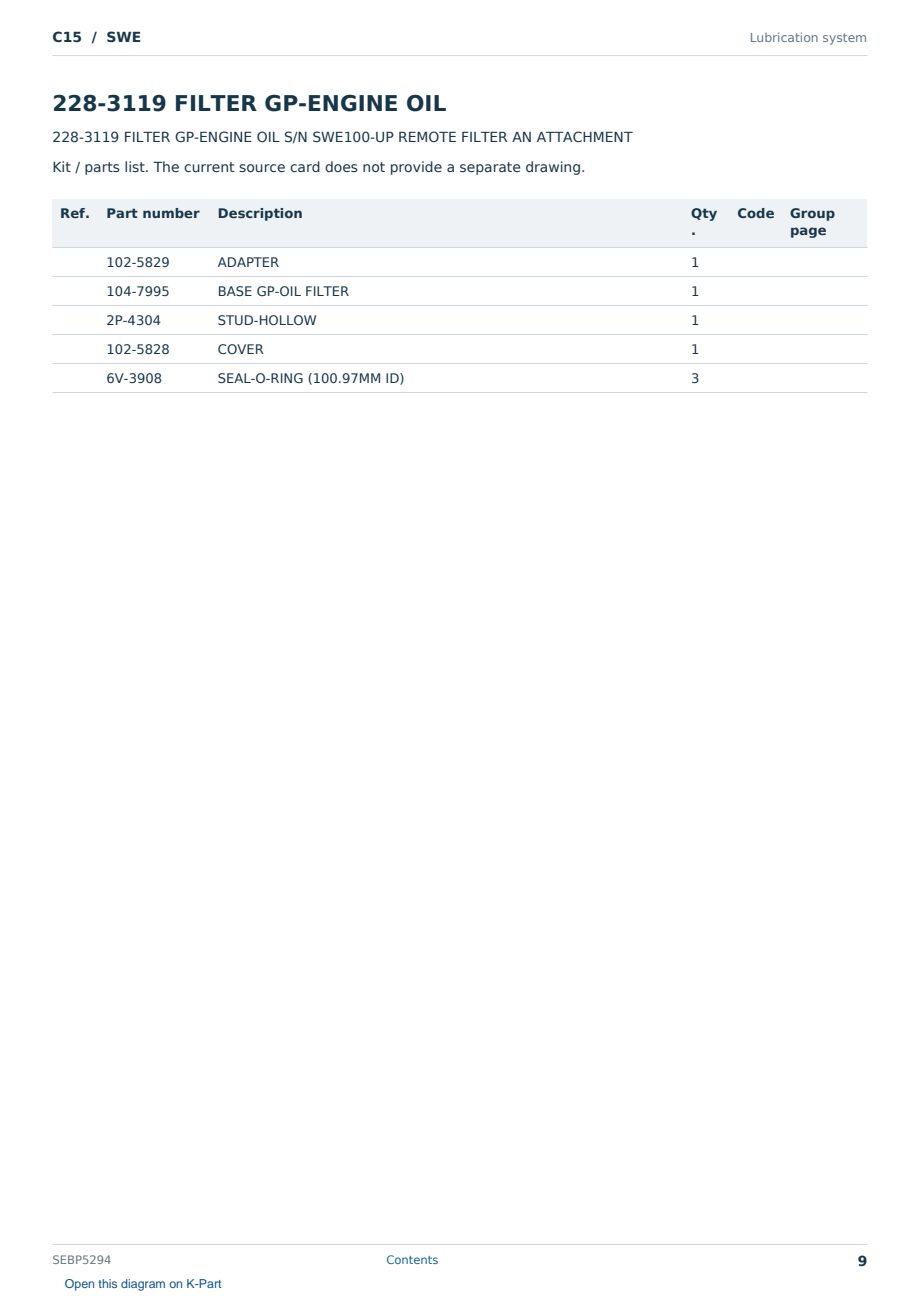Caterpillar C15 S/N SWE Partsbook SEBP5294 (English) - sample page 9 of 10 Caterpillar C15 S/N SWE Partsbook SEBP5294 (English) - sample page 9 of 10