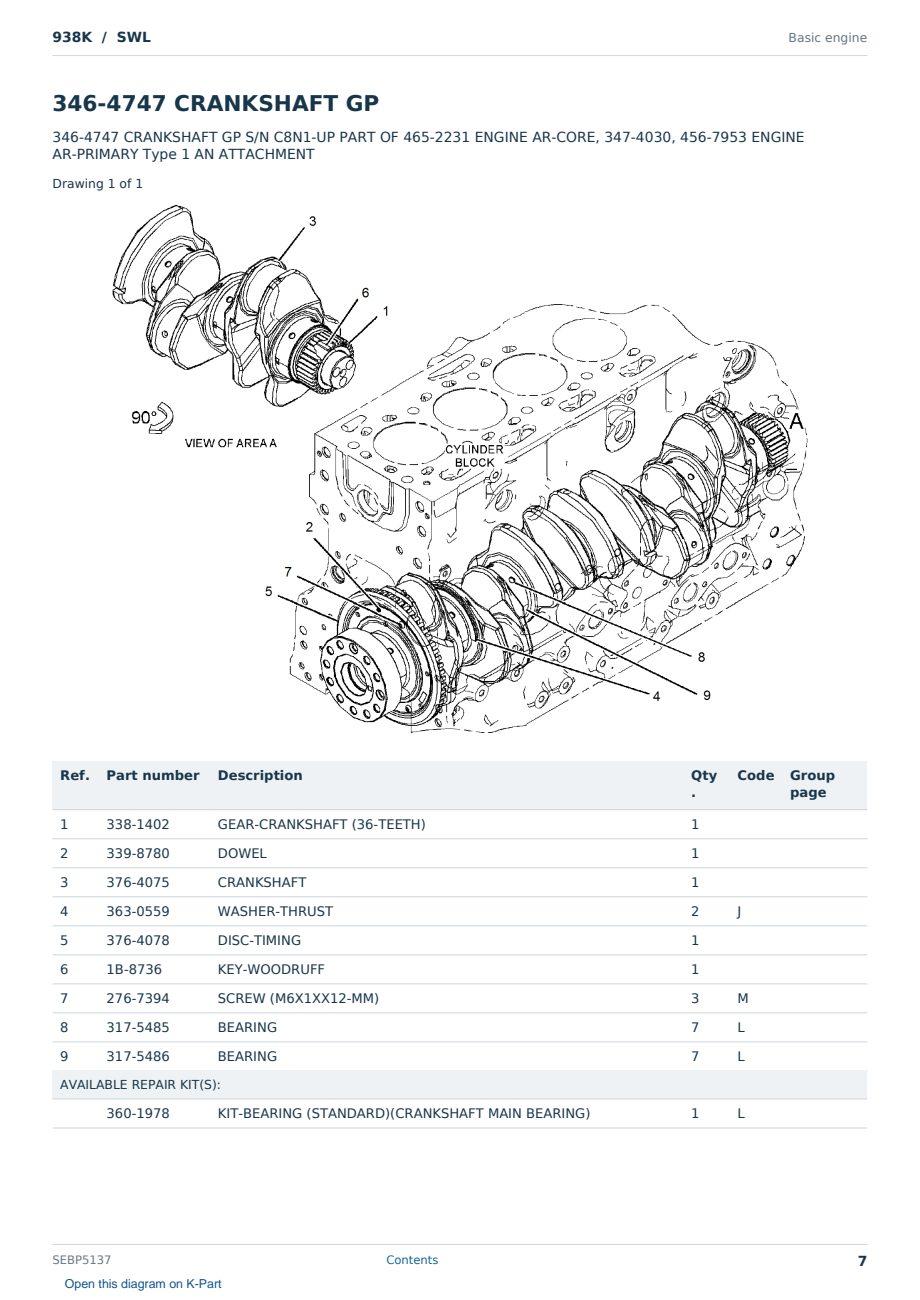 Caterpillar 938K S/N SWL Partsbook SEBP5137 (English) - sample page 7 of 10 Caterpillar 938K S/N SWL Partsbook SEBP5137 (English) - sample page 7 of 10