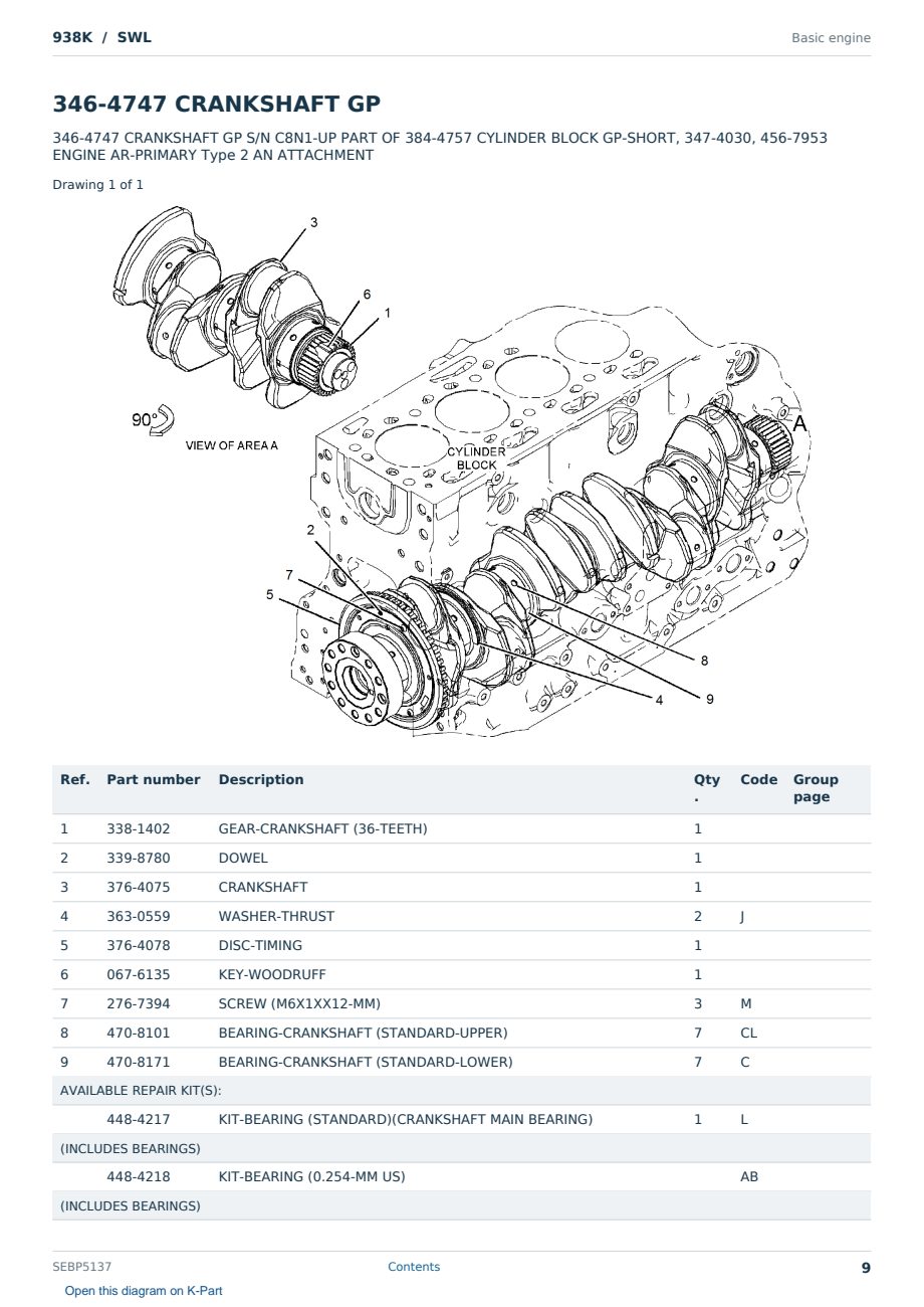 Caterpillar 938K S/N SWL Partsbook SEBP5137 (English) - sample page 9 of 10 Caterpillar 938K S/N SWL Partsbook SEBP5137 (English) - sample page 9 of 10