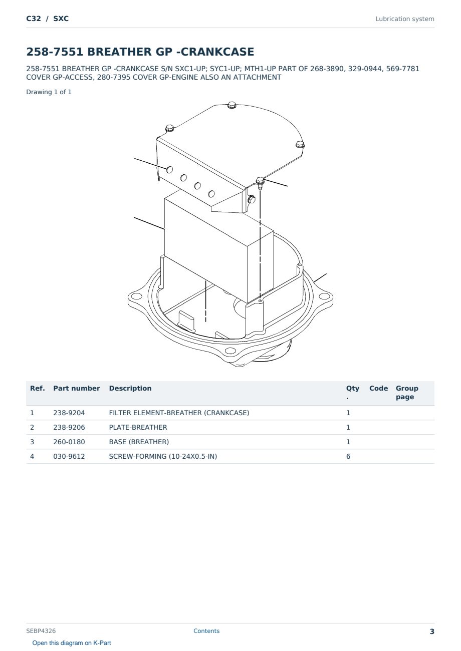 Caterpillar C32 S/N SXC Partsbook SEBP4326 (English) - sample page 3 of 10 Caterpillar C32 S/N SXC Partsbook SEBP4326 (English) - sample page 3 of 10