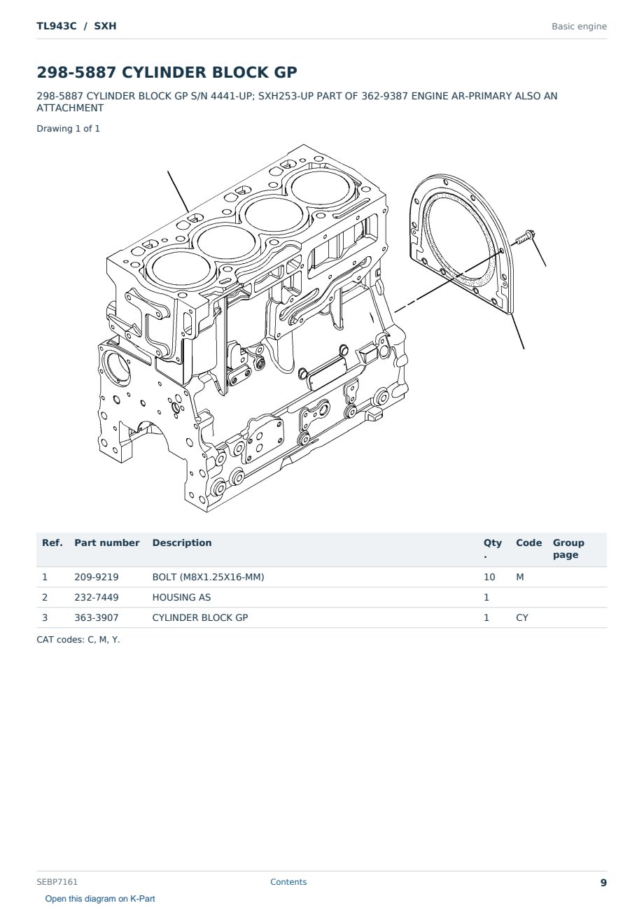 Caterpillar TL943C S/N SXH Partsbook SEBP7161 (English) - sample page 9 of 10 Caterpillar TL943C S/N SXH Partsbook SEBP7161 (English) - sample page 9 of 10
