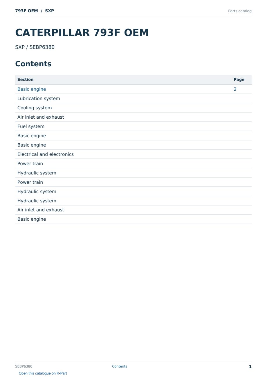 Caterpillar 793F OEM S/N SXP Partsbook SEBP6380 (English) - sample page 1 of 10 Caterpillar 793F OEM S/N SXP Partsbook SEBP6380 (English) - sample page 1 of 10
