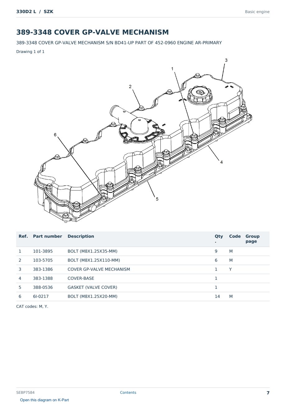 Caterpillar 330D2 L S/N SZK Partsbook SEBP7584 (English) - sample page 7 of 10 Caterpillar 330D2 L S/N SZK Partsbook SEBP7584 (English) - sample page 7 of 10