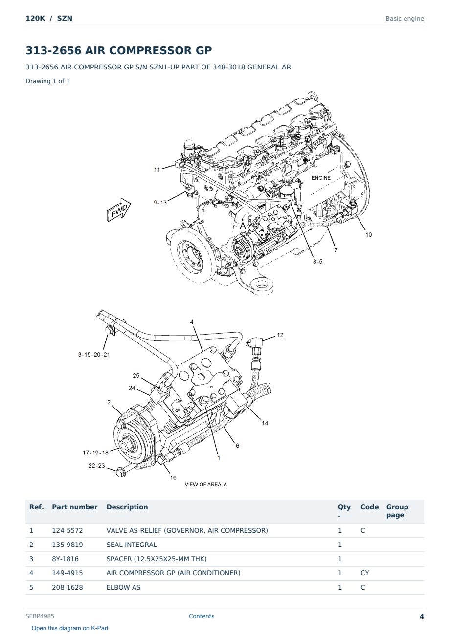 Caterpillar 120K S/N SZN Partsbook SEBP4985 (English) - sample page 4 of 10 Caterpillar 120K S/N SZN Partsbook SEBP4985 (English) - sample page 4 of 10