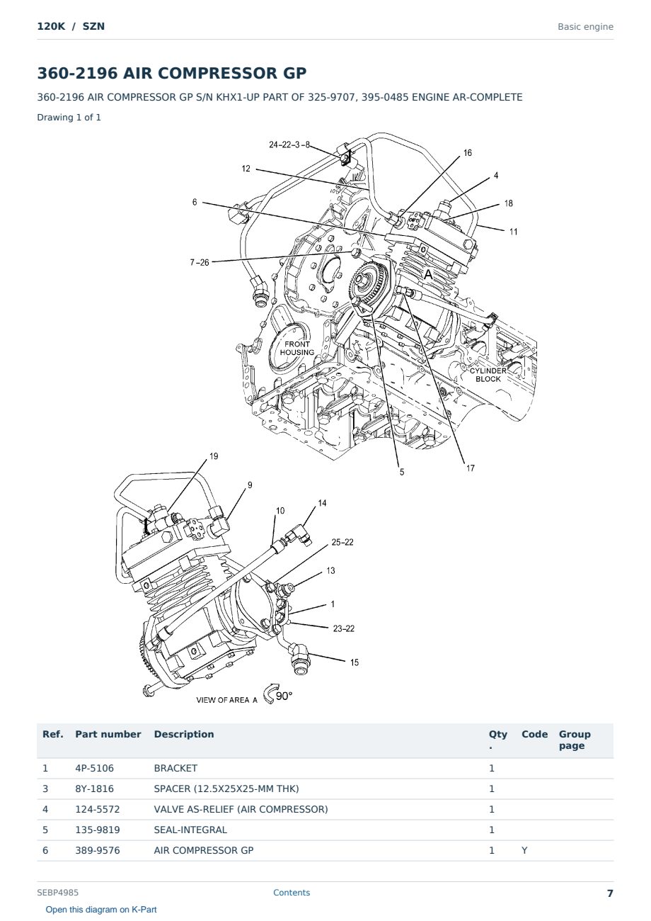 Caterpillar 120K S/N SZN Partsbook SEBP4985 (English) - sample page 7 of 10 Caterpillar 120K S/N SZN Partsbook SEBP4985 (English) - sample page 7 of 10