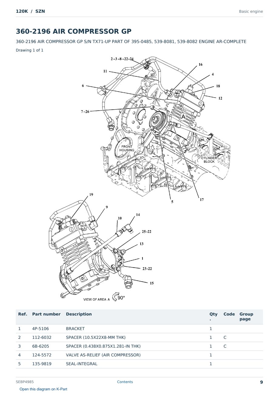 Caterpillar 120K S/N SZN Partsbook SEBP4985 (English) - sample page 9 of 10 Caterpillar 120K S/N SZN Partsbook SEBP4985 (English) - sample page 9 of 10