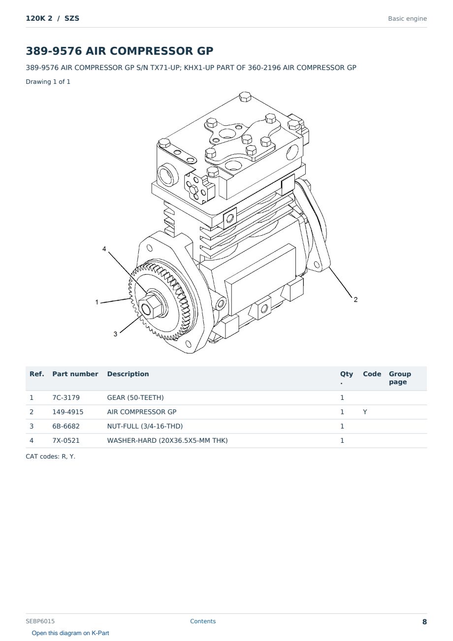 Caterpillar 120K 2 S/N SZS Partsbook SEBP6015 (English) - sample page 8 of 10 Caterpillar 120K 2 S/N SZS Partsbook SEBP6015 (English) - sample page 8 of 10
