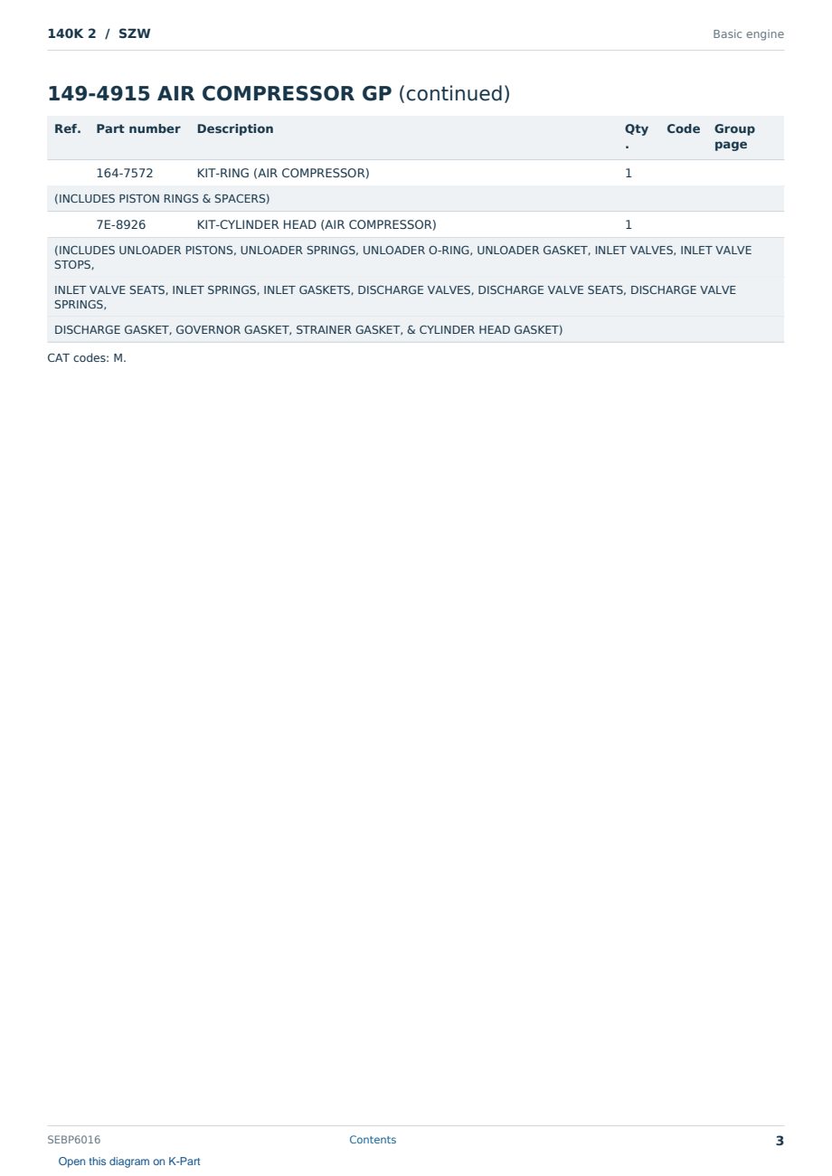 Caterpillar 140K 2 S/N SZW Partsbook SEBP6016 (English) - sample page 3 of 10 Caterpillar 140K 2 S/N SZW Partsbook SEBP6016 (English) - sample page 3 of 10