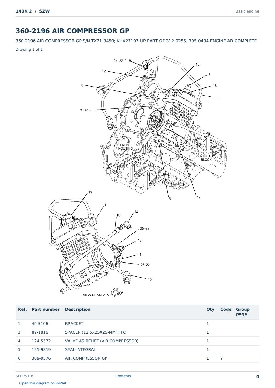 Caterpillar 140K 2 S/N SZW Partsbook SEBP6016 (English) - sample page 4 of 10 Caterpillar 140K 2 S/N SZW Partsbook SEBP6016 (English) - sample page 4 of 10