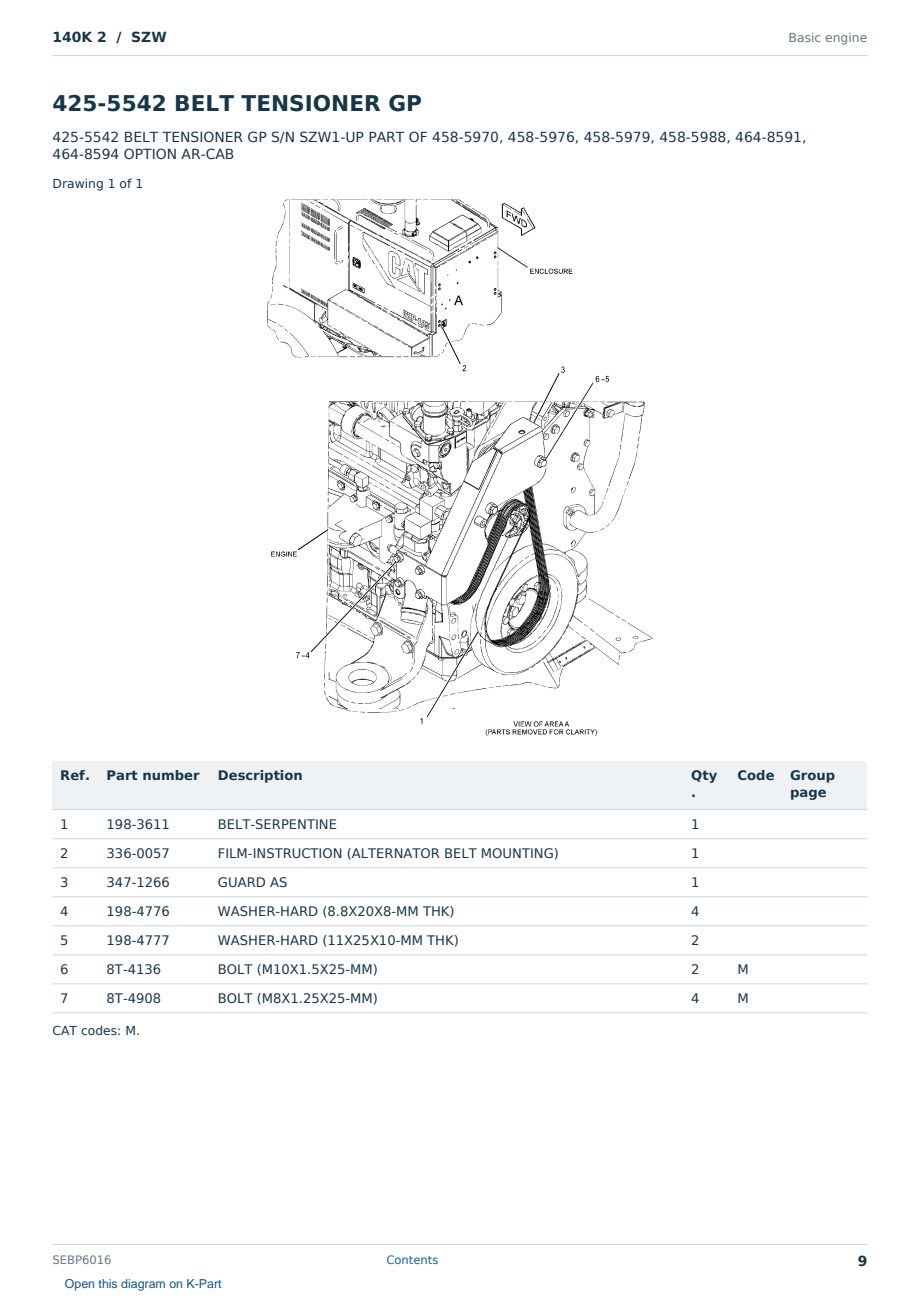 Caterpillar 140K 2 S/N SZW Partsbook SEBP6016 (English) - sample page 9 of 10 Caterpillar 140K 2 S/N SZW Partsbook SEBP6016 (English) - sample page 9 of 10