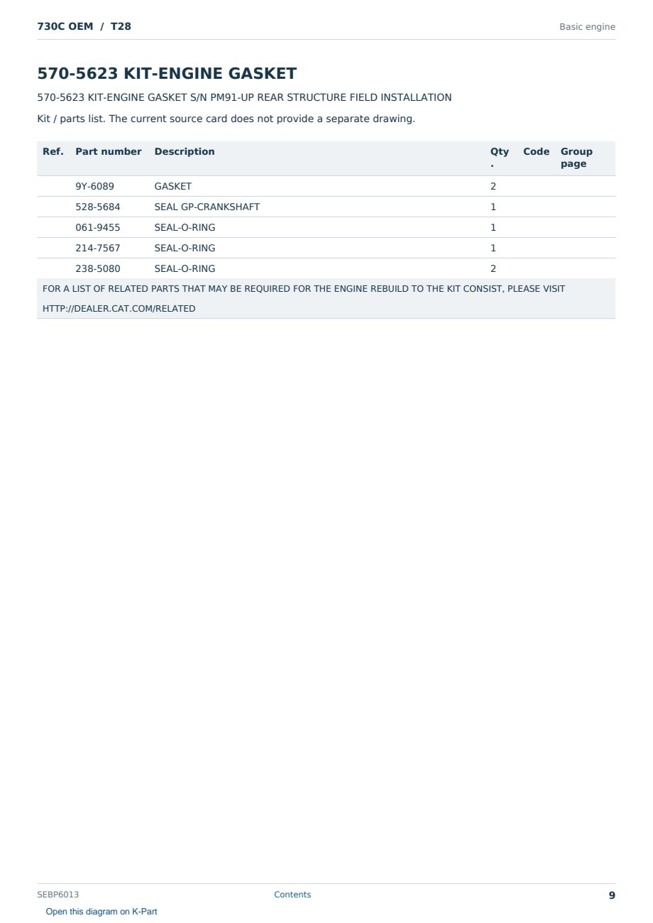 Caterpillar 730C OEM S/N T28 Partsbook SEBP6013 (English) - sample page 9 of 10 Caterpillar 730C OEM S/N T28 Partsbook SEBP6013 (English) - sample page 9 of 10