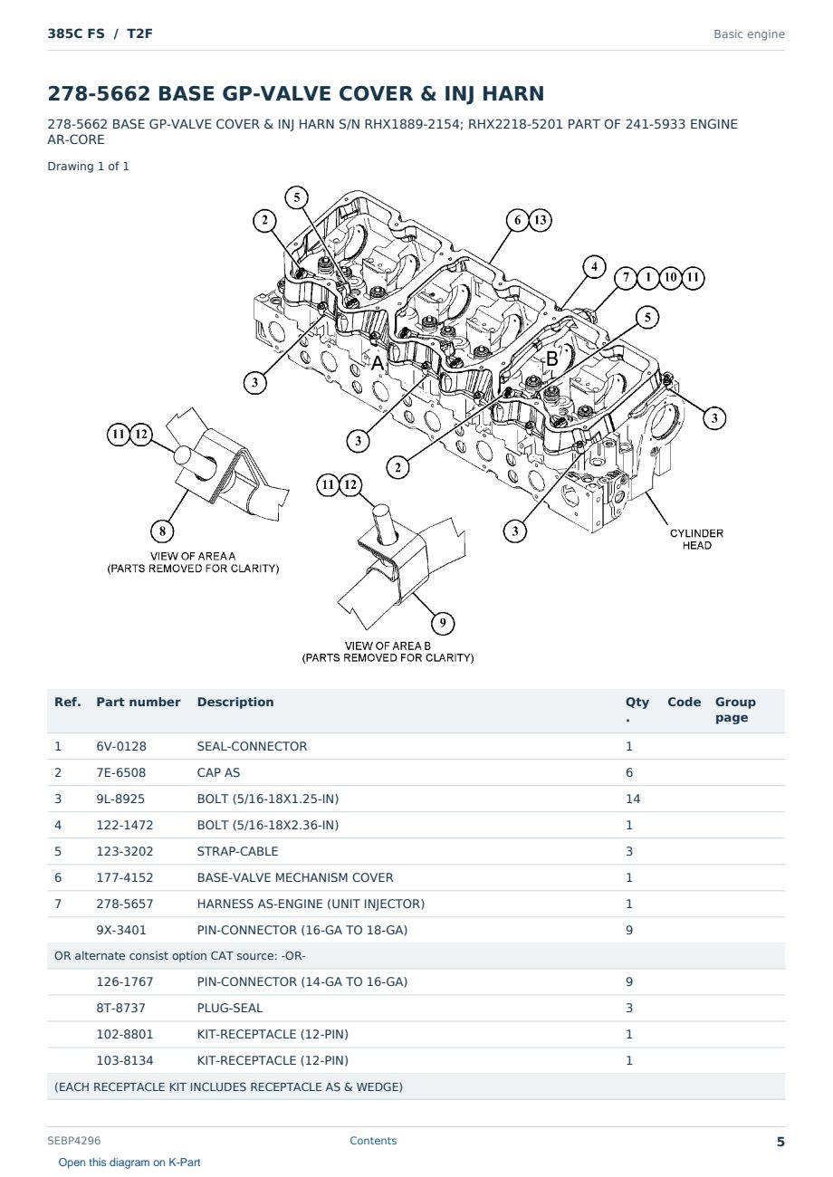 Caterpillar 385C FS S/N T2F Partsbook SEBP4296 (English) - sample page 5 of 10 Caterpillar 385C FS S/N T2F Partsbook SEBP4296 (English) - sample page 5 of 10