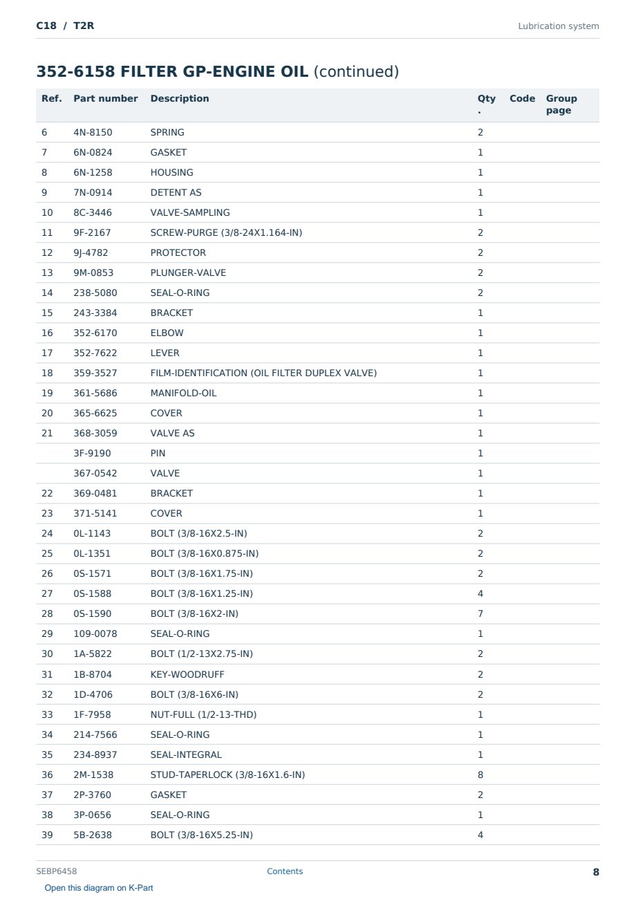 Caterpillar C18 S/N T2R Partsbook SEBP6458 (English) - sample page 8 of 10 Caterpillar C18 S/N T2R Partsbook SEBP6458 (English) - sample page 8 of 10