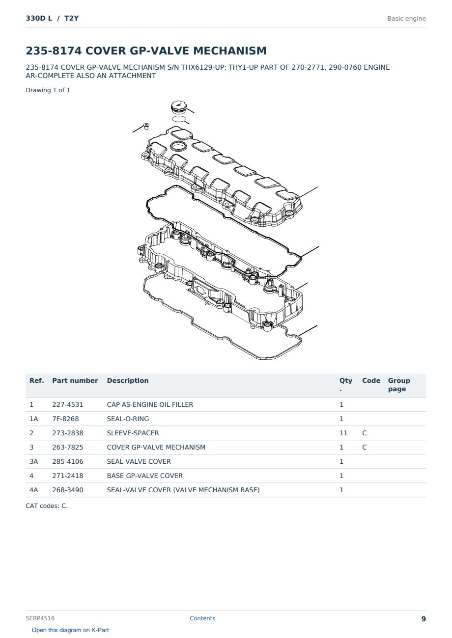 Caterpillar 330D L S/N T2Y Partsbook SEBP4516 (English) - sample page 9 of 10 Caterpillar 330D L S/N T2Y Partsbook SEBP4516 (English) - sample page 9 of 10