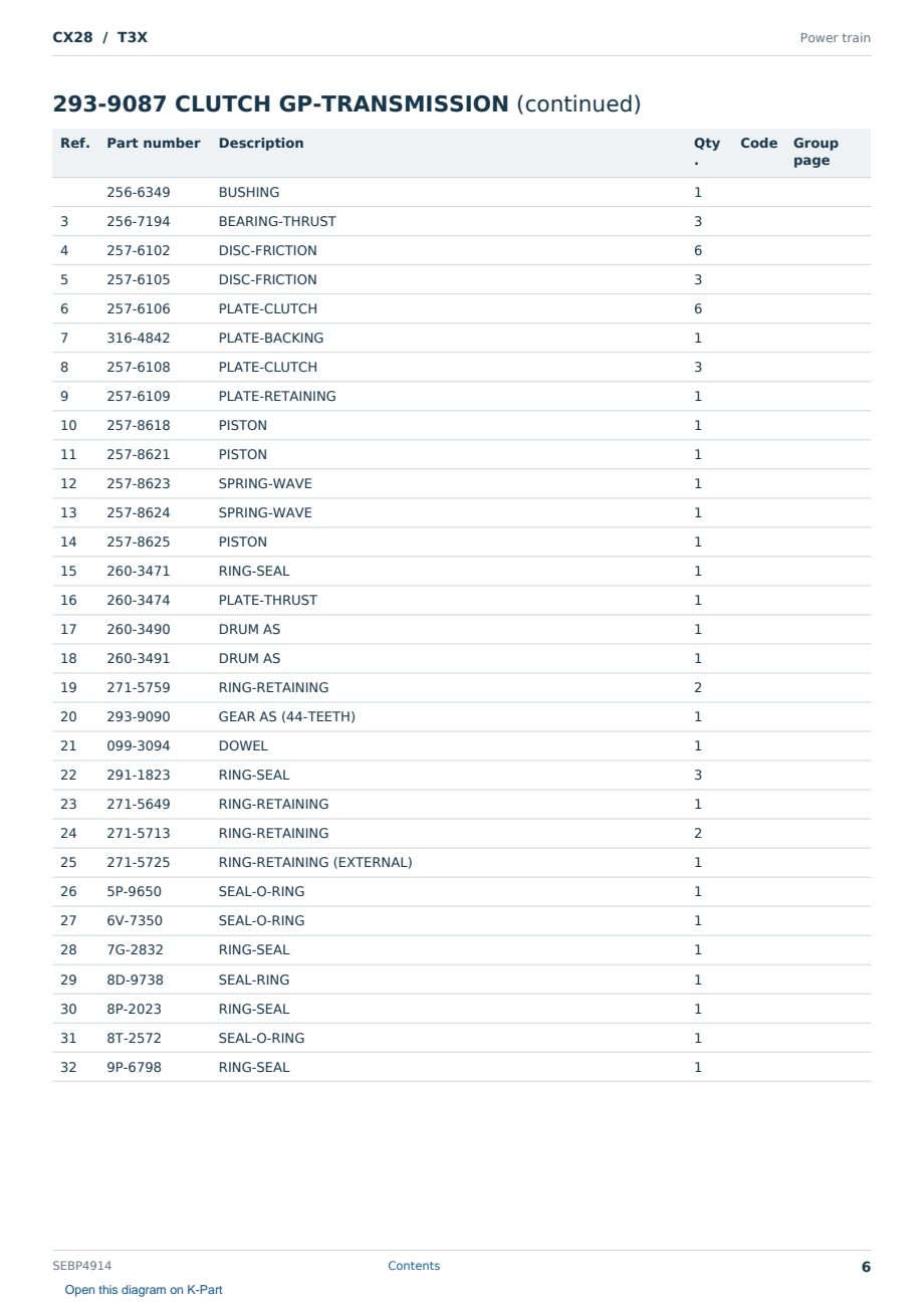 Caterpillar CX28 S/N T3X Partsbook SEBP4914 (English) - sample page 6 of 10 Caterpillar CX28 S/N T3X Partsbook SEBP4914 (English) - sample page 6 of 10