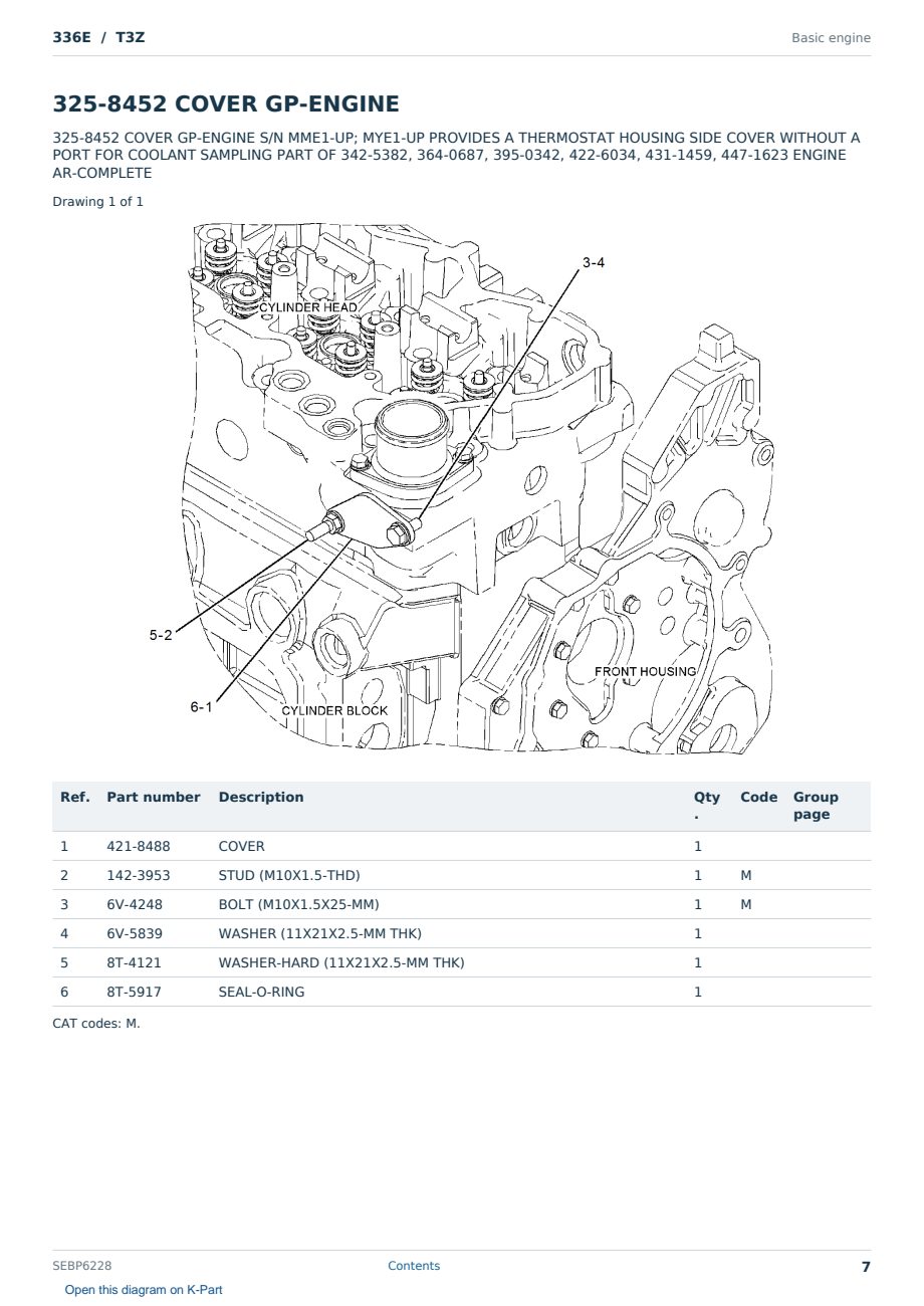 Caterpillar 336E S/N T3Z Partsbook SEBP6228 (English) - sample page 7 of 10 Caterpillar 336E S/N T3Z Partsbook SEBP6228 (English) - sample page 7 of 10