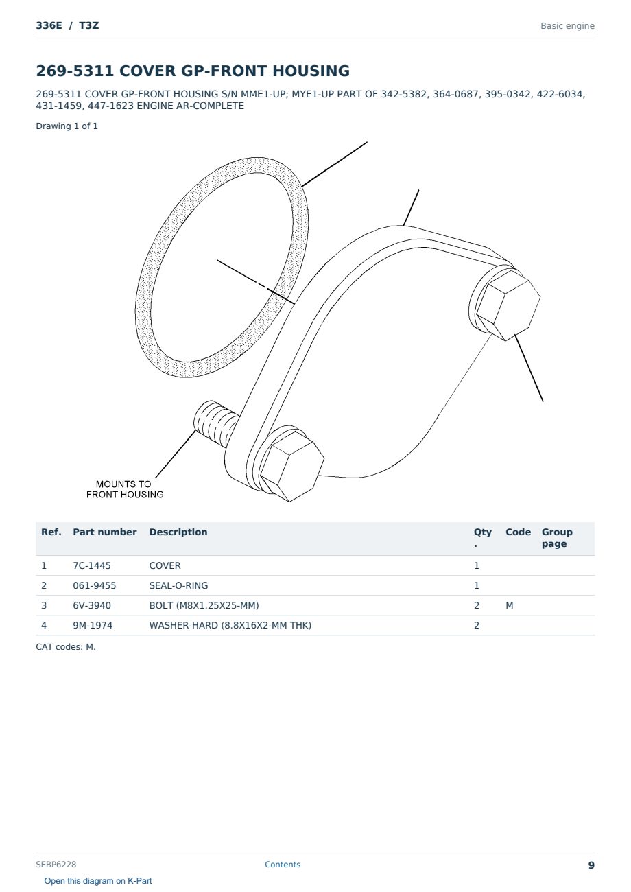 Caterpillar 336E S/N T3Z Partsbook SEBP6228 (English) - sample page 9 of 10 Caterpillar 336E S/N T3Z Partsbook SEBP6228 (English) - sample page 9 of 10