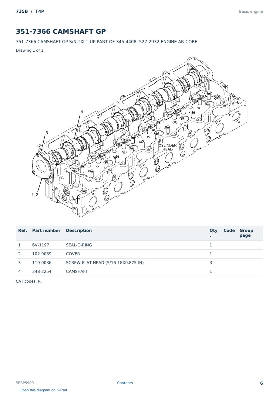 Caterpillar 735B S/N T4P Partsbook SEBP5909 (English) - sample page 6 of 10 Caterpillar 735B S/N T4P Partsbook SEBP5909 (English) - sample page 6 of 10