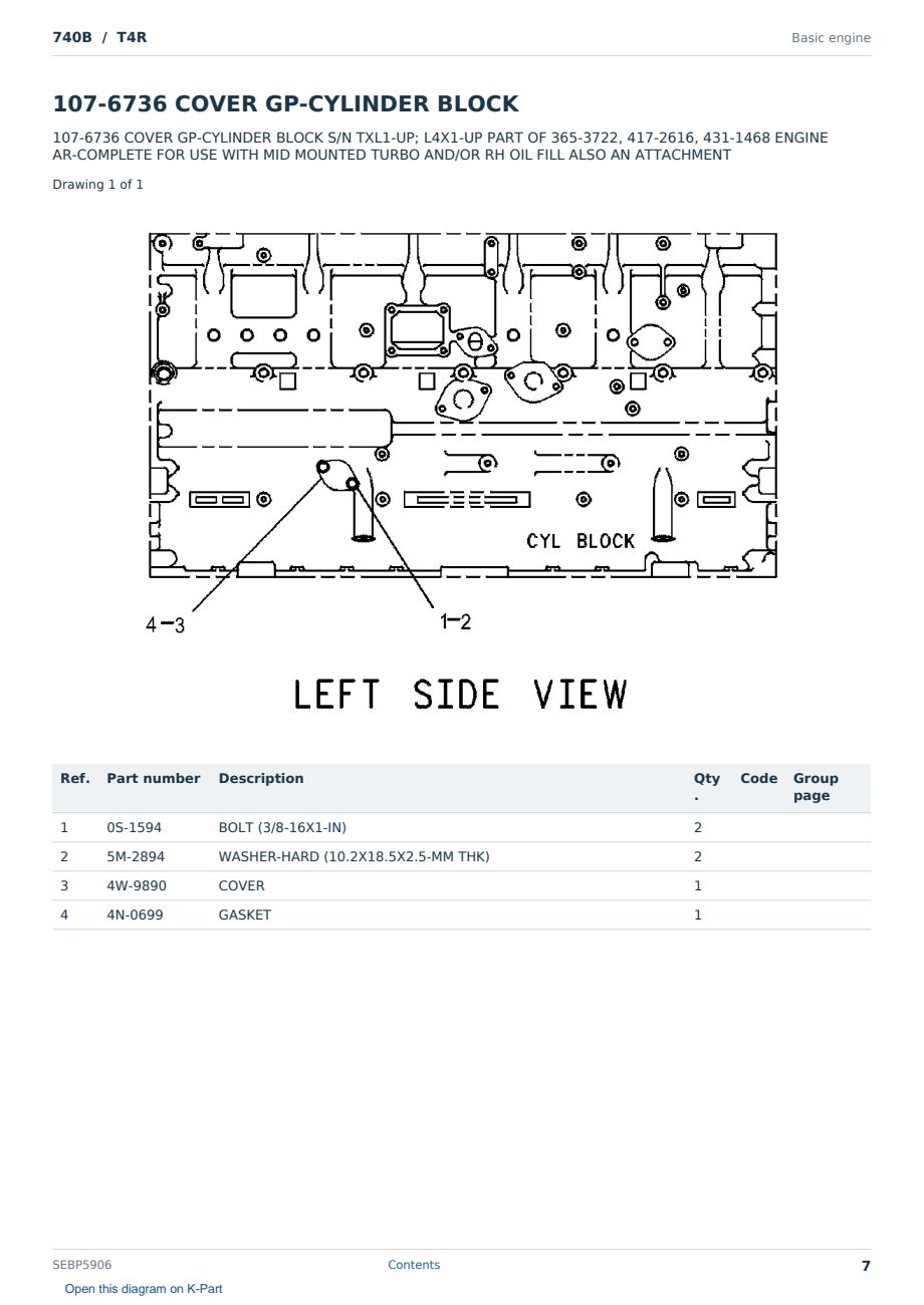 Caterpillar 740B S/N T4R Partsbook SEBP5906 (English) - sample page 7 of 10 Caterpillar 740B S/N T4R Partsbook SEBP5906 (English) - sample page 7 of 10