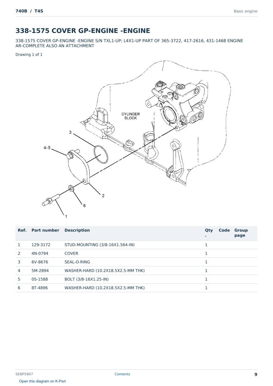 Caterpillar 740B S/N T4S Partsbook SEBP5907 (English) - sample page 9 of 10 Caterpillar 740B S/N T4S Partsbook SEBP5907 (English) - sample page 9 of 10
