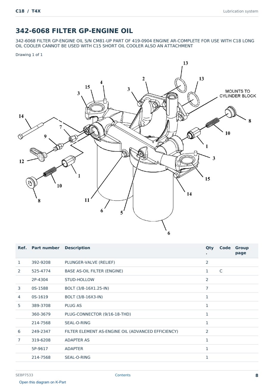 Caterpillar C18 S/N T4X Partsbook SEBP7533 (English) - sample page 8 of 10 Caterpillar C18 S/N T4X Partsbook SEBP7533 (English) - sample page 8 of 10
