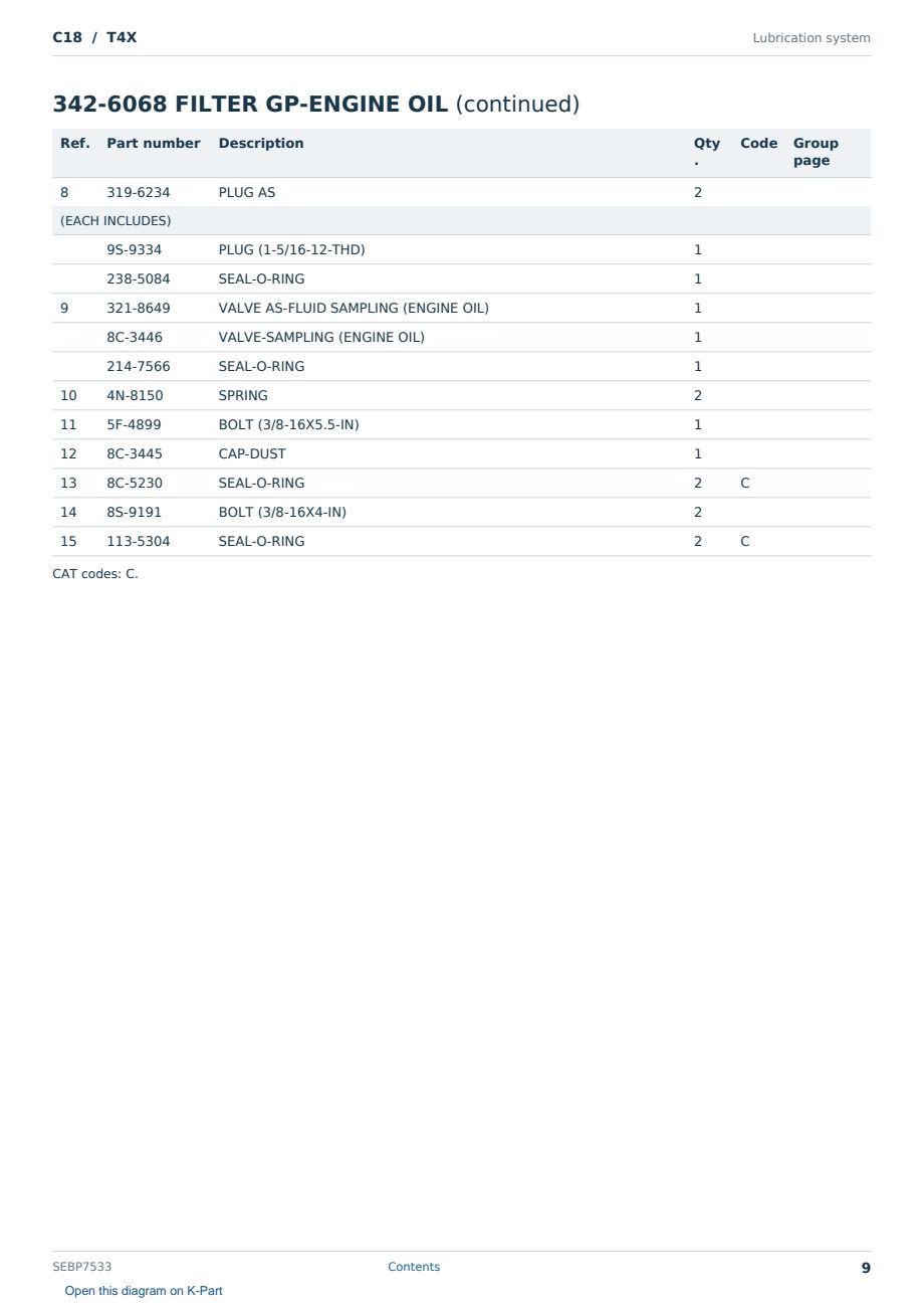 Caterpillar C18 S/N T4X Partsbook SEBP7533 (English) - sample page 9 of 10 Caterpillar C18 S/N T4X Partsbook SEBP7533 (English) - sample page 9 of 10