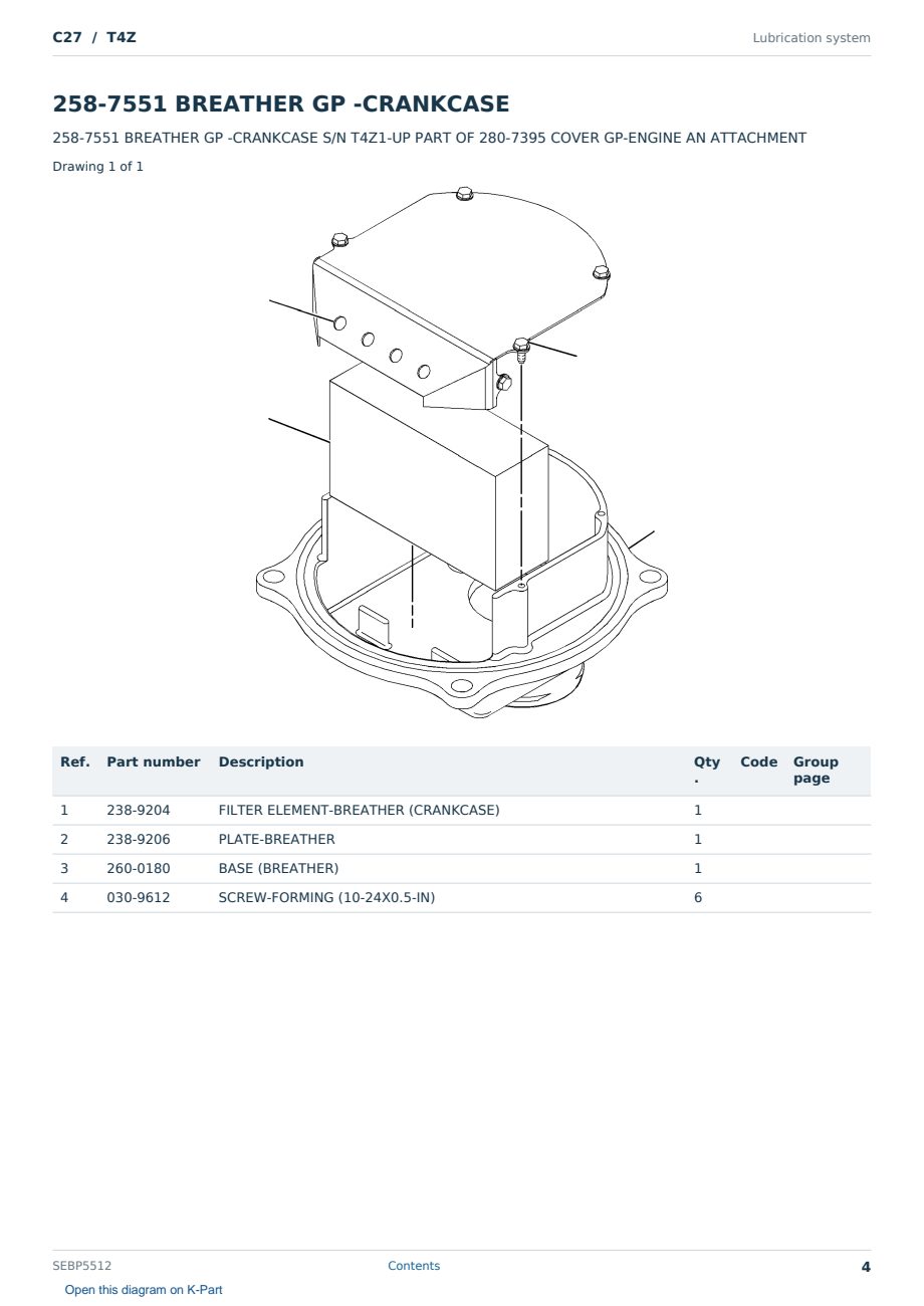 Caterpillar C27 S/N T4Z Partsbook SEBP5512 (English) - sample page 4 of 10 Caterpillar C27 S/N T4Z Partsbook SEBP5512 (English) - sample page 4 of 10