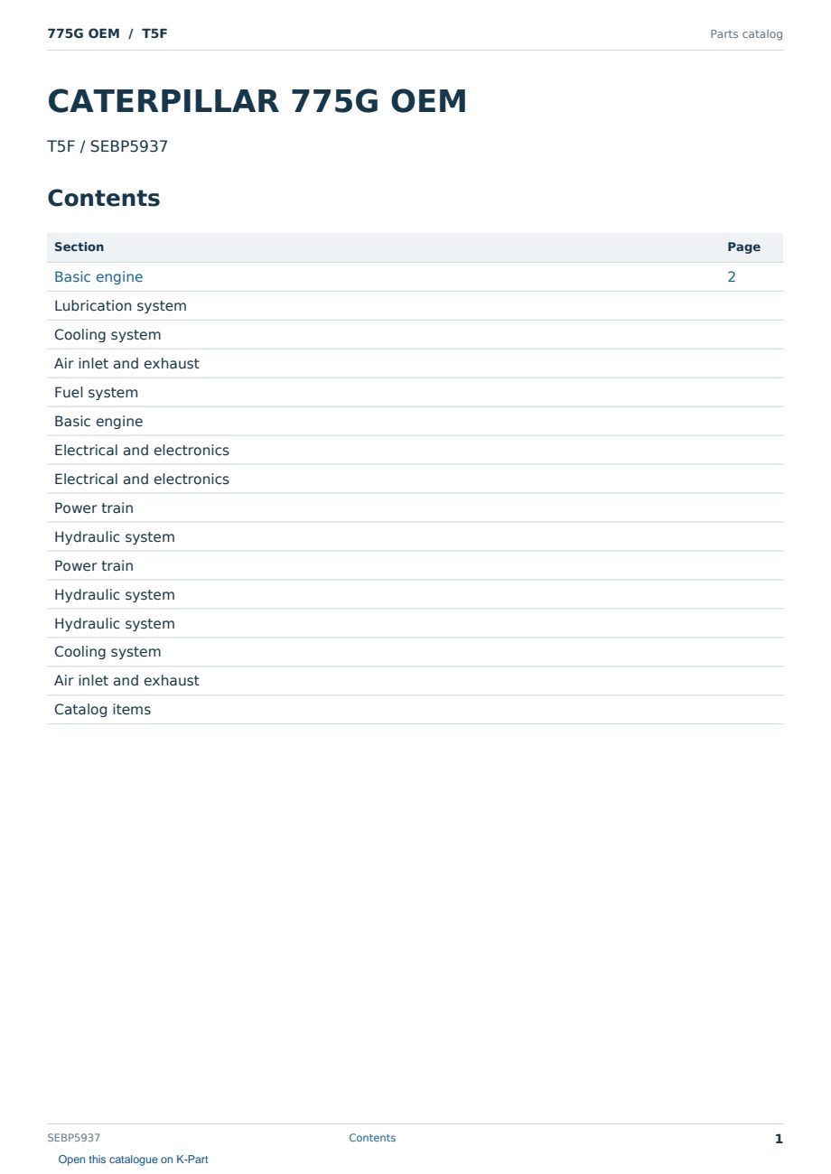Caterpillar 775G OEM S/N T5F Partsbook SEBP5937 (English) - sample page 1 of 10 Caterpillar 775G OEM S/N T5F Partsbook SEBP5937 (English) - sample page 1 of 10