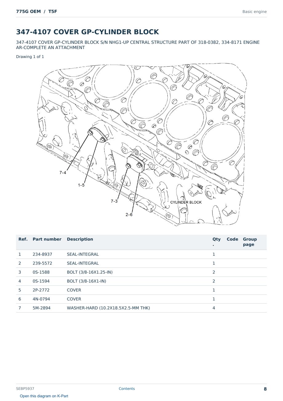 Caterpillar 775G OEM S/N T5F Partsbook SEBP5937 (English) - sample page 8 of 10 Caterpillar 775G OEM S/N T5F Partsbook SEBP5937 (English) - sample page 8 of 10